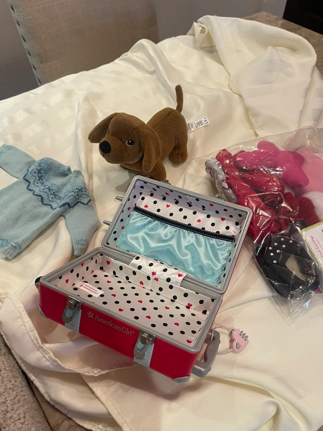 American Girl Doll Suitcase with Accessories and Dog - photo 4
