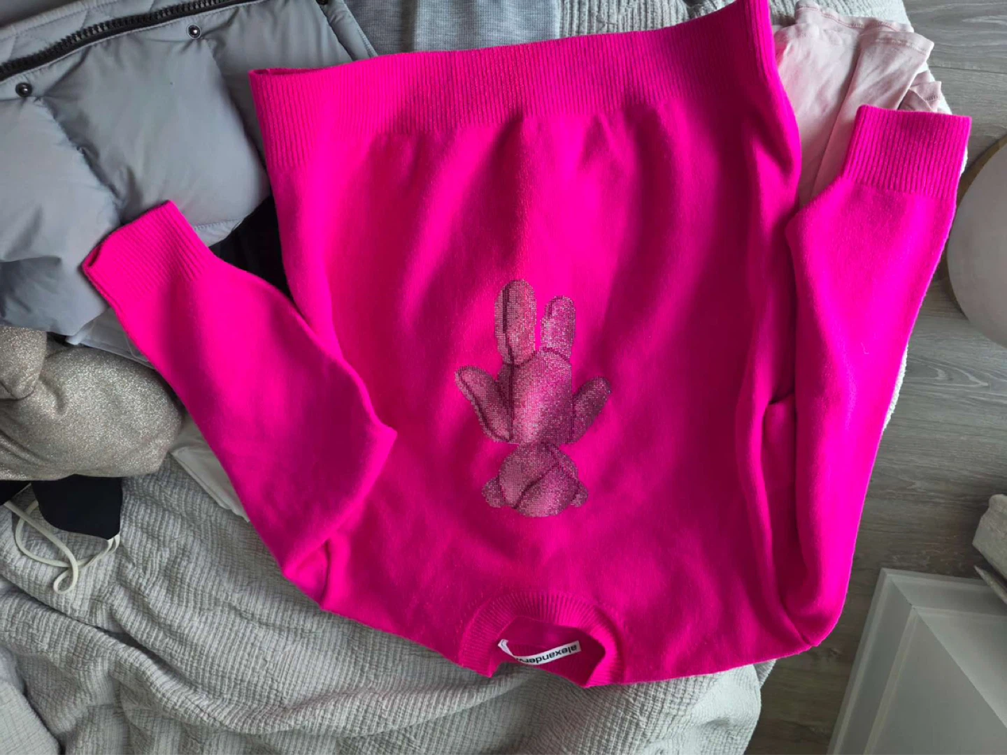 Alexander Wang Pink Sequin Bunny Sweater
