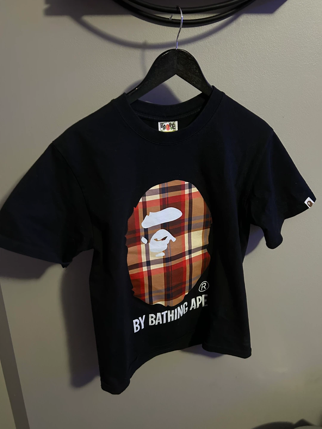 A Bathing Ape Plaid Ape Head T-Shirt - Black - Size S