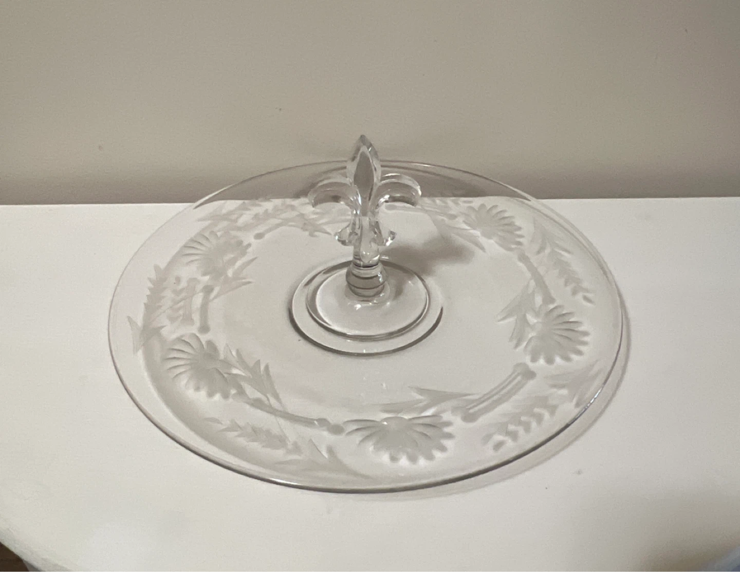 Vintage Glass Serving Platter with Floral Etching