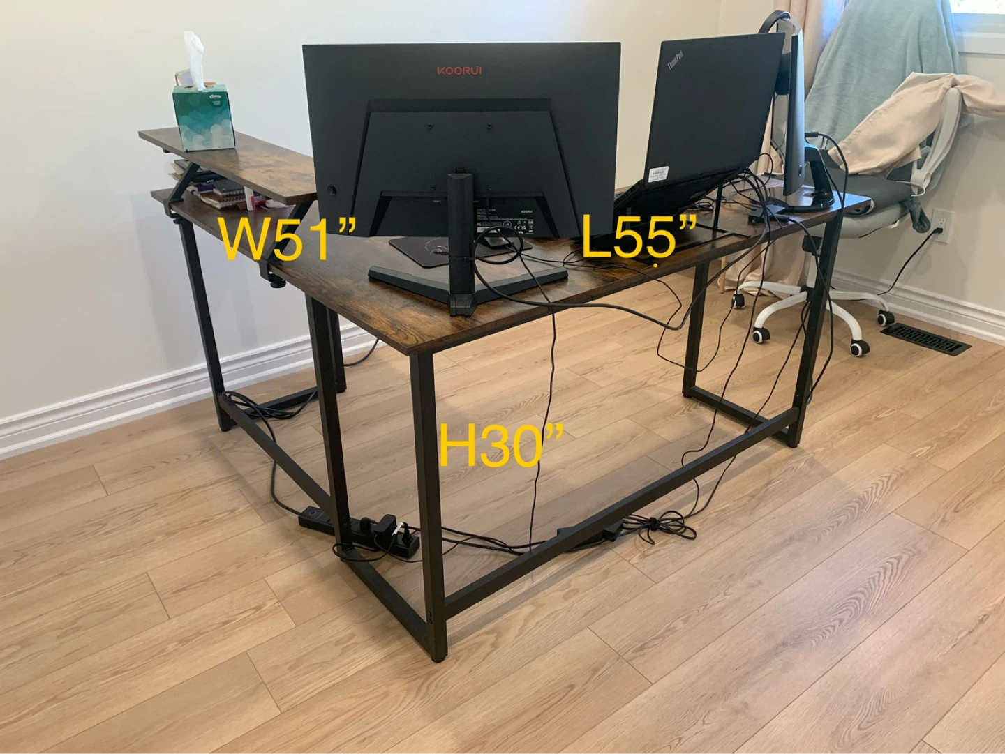 Rustic Oak L-Shaped Computer Desk with Monitor Shelf - photo 2
