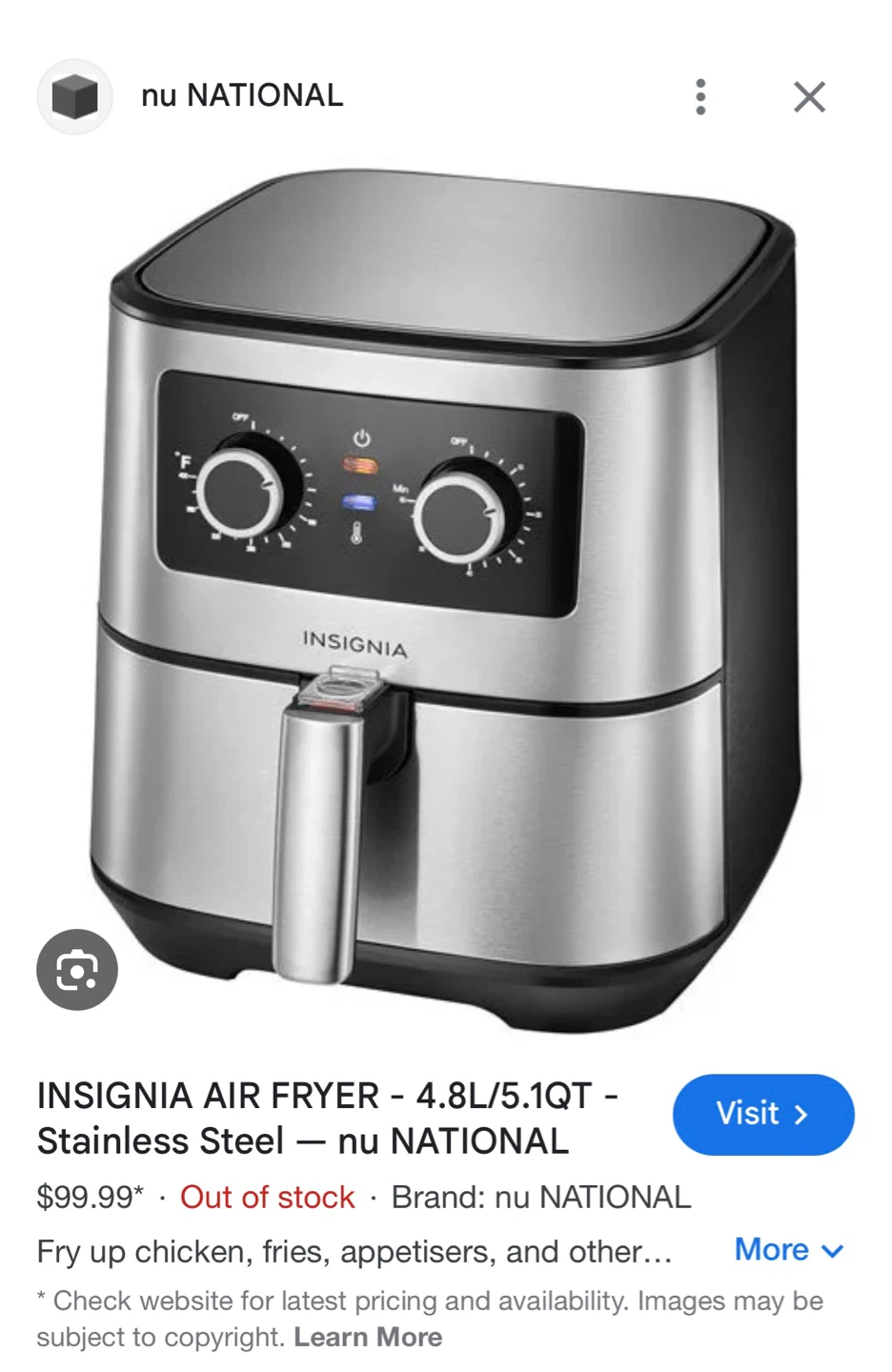 Insignia Air Fryer - 4.8L/5.1QT Stainless Steel - photo 2