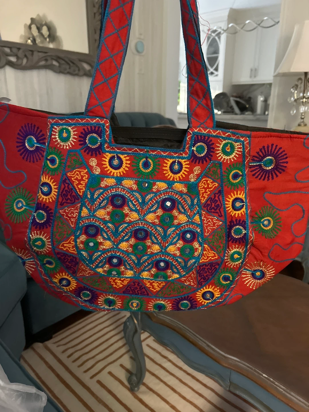 Embroidered Red Tote Bag