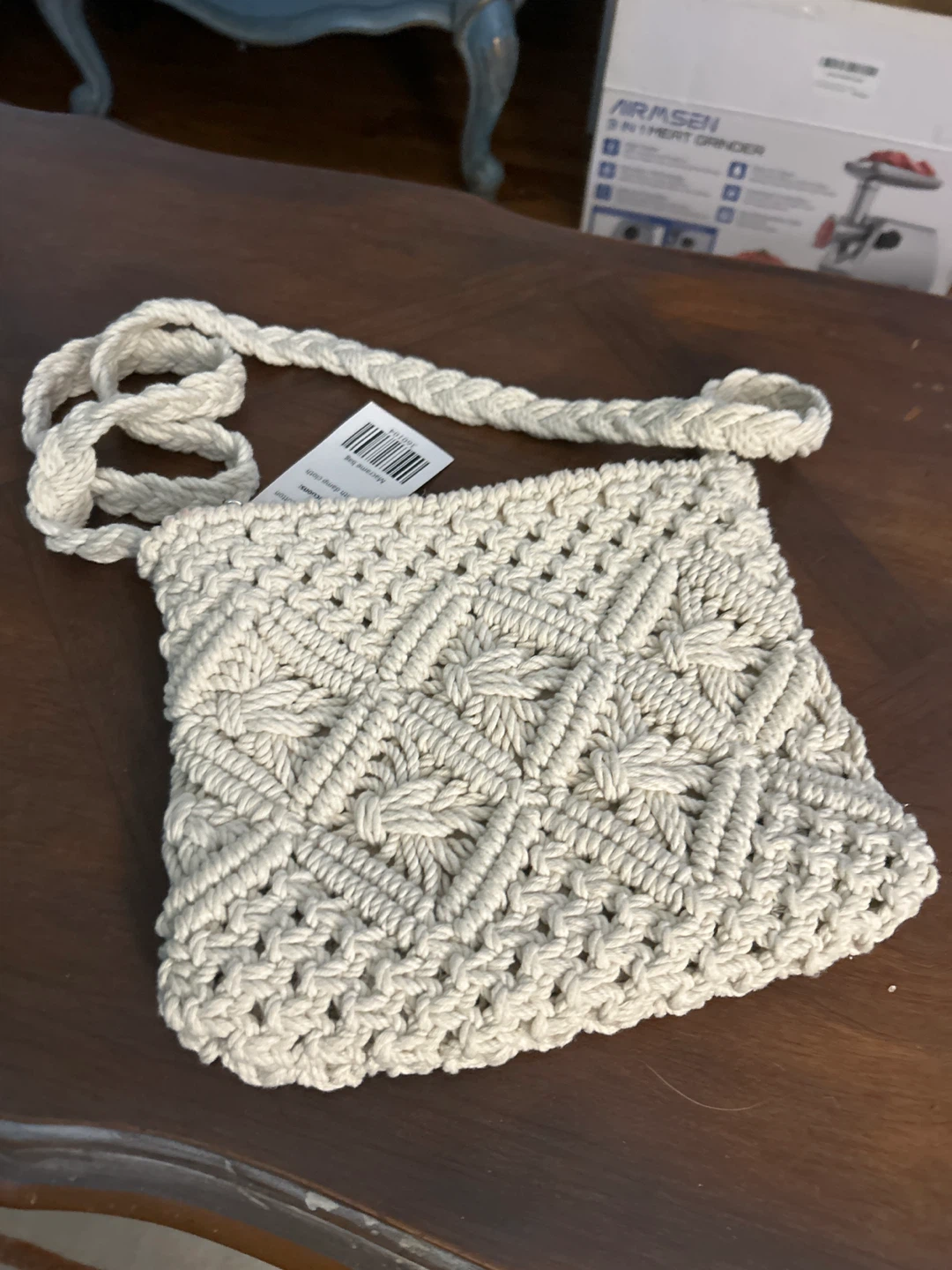 Cream Macrame Shoulder Bag