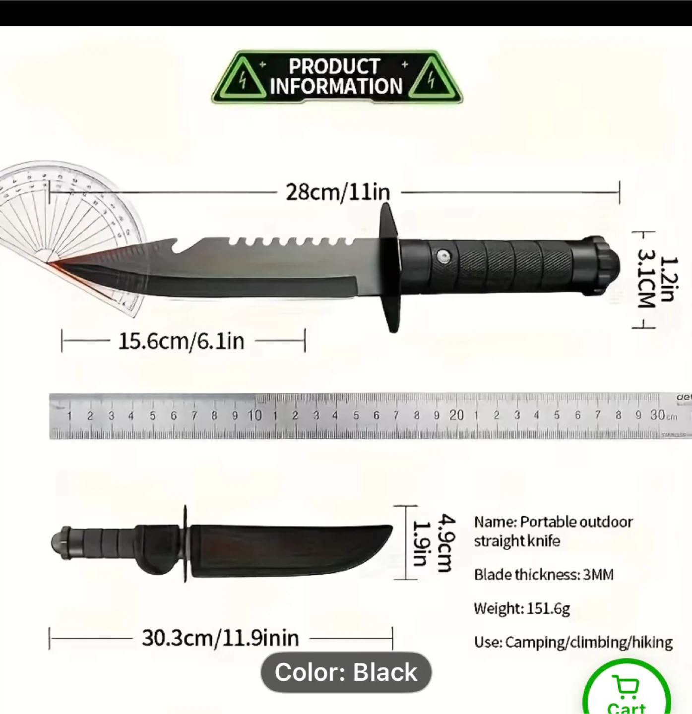 Black Portable Outdoor Straight Knife - photo 4