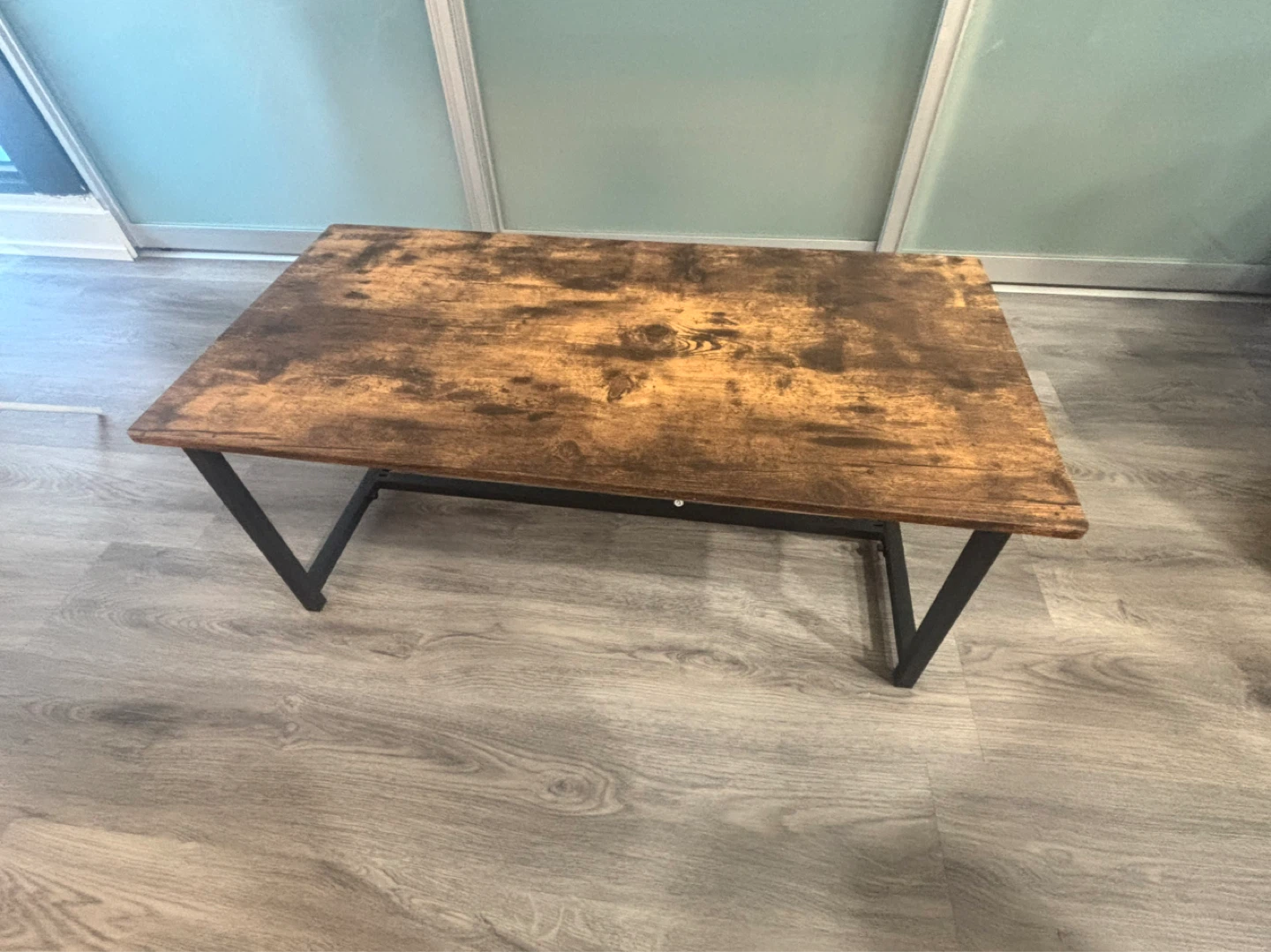 NEED GONE PLS!: Rustic Wood Coffee Table with Black Metal Legs