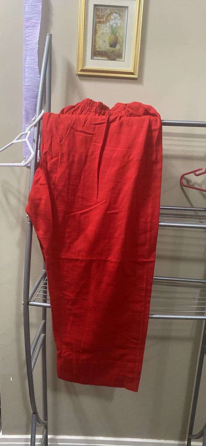 Red Linen-Blend Pants