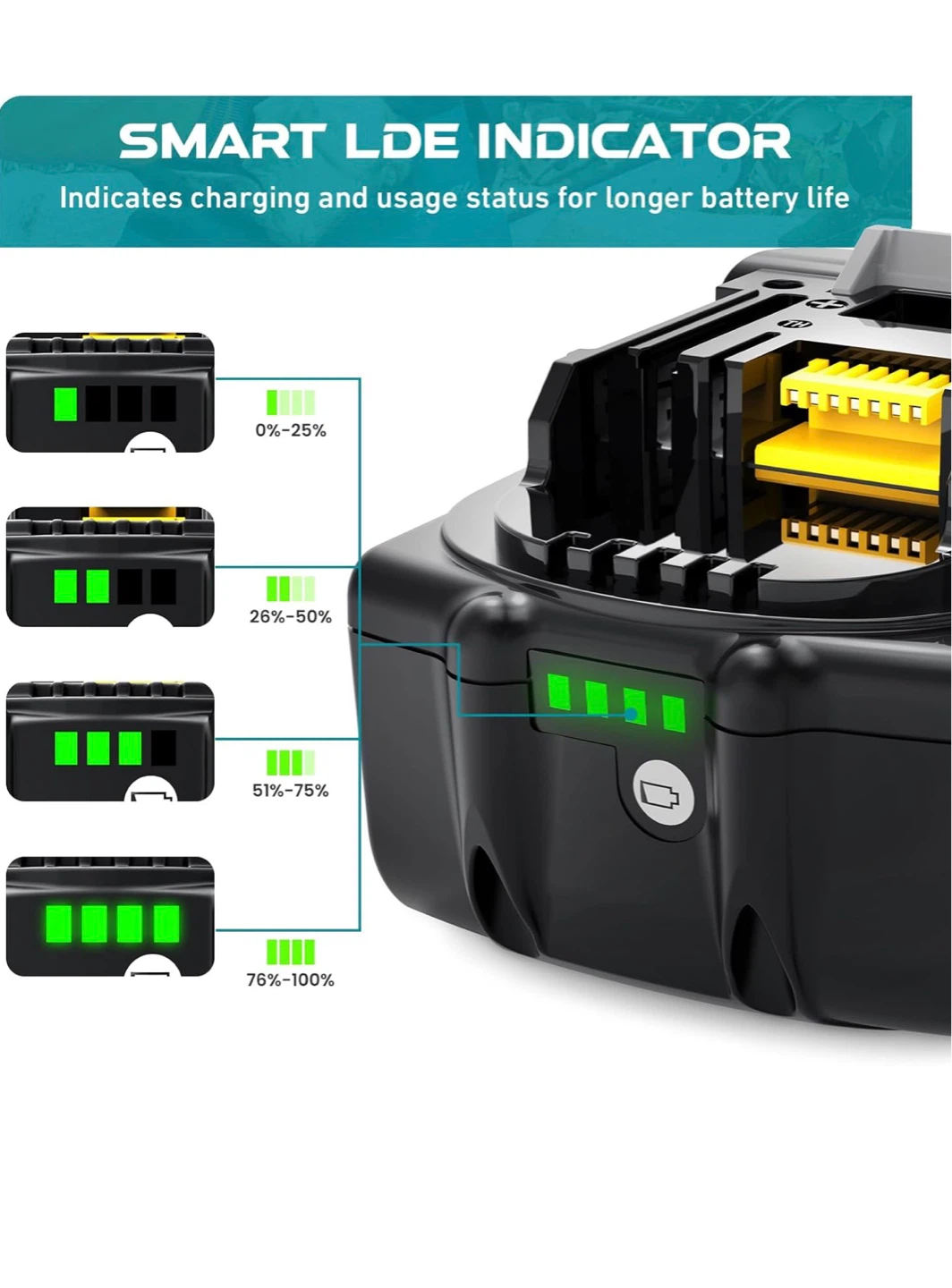 18V 6.0Ah Lithium-Ion Replacement Battery for Makita Tools - photo 5
