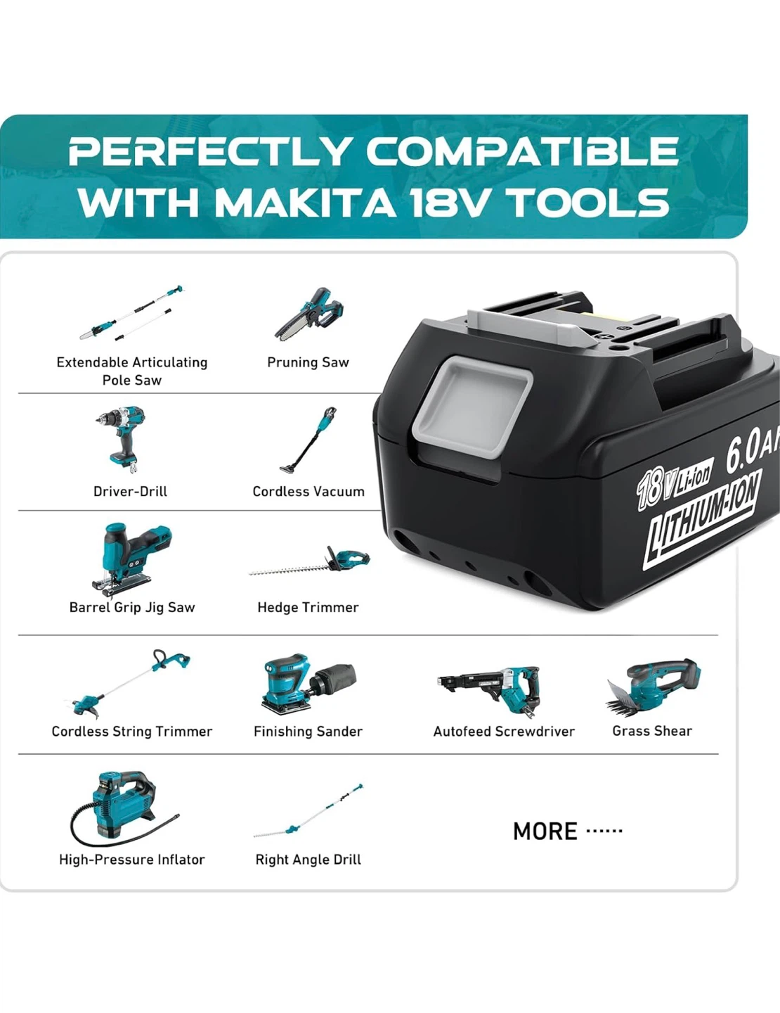 18V 6.0Ah Lithium-Ion Replacement Battery for Makita Tools - photo 2