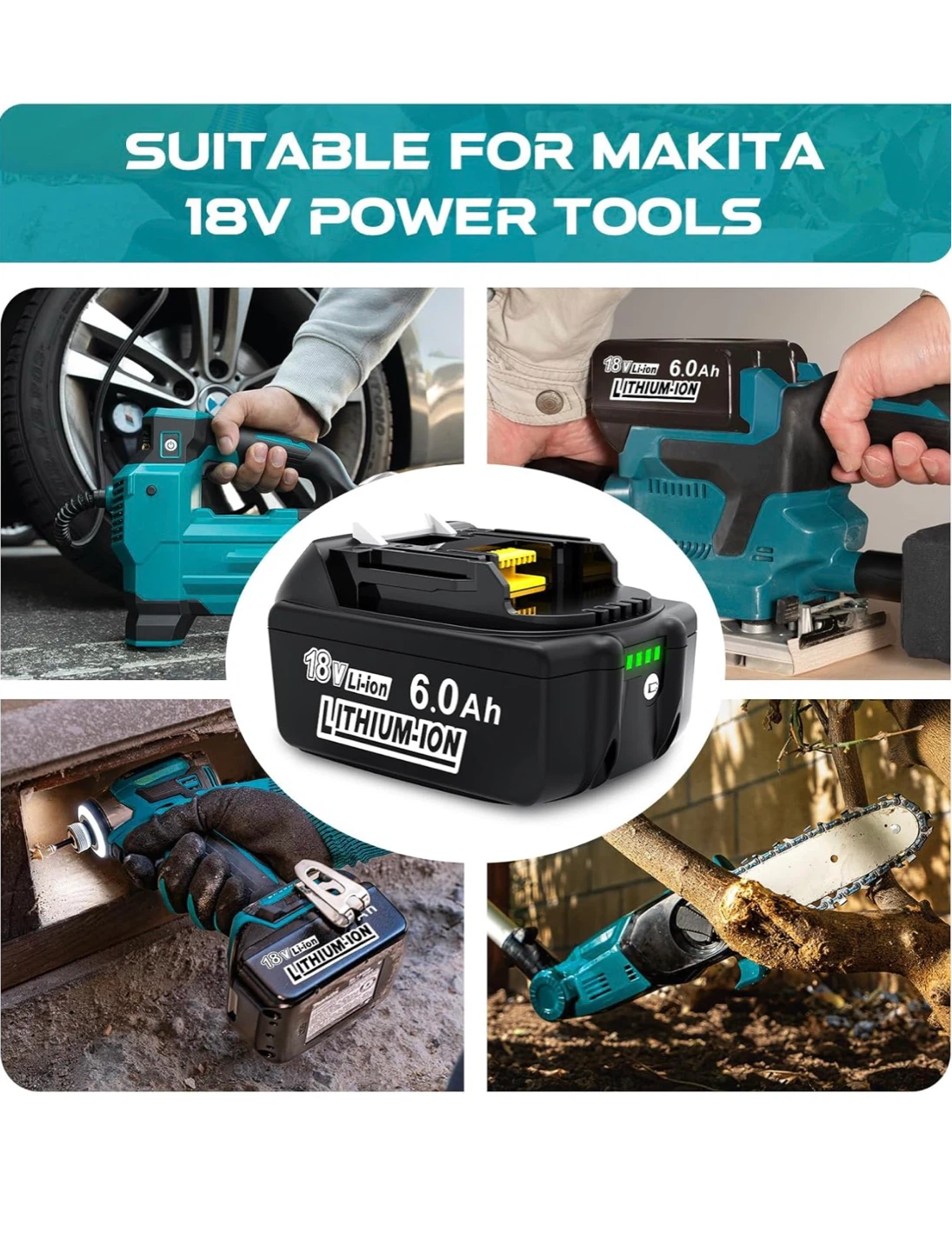 18V 6.0Ah Lithium-Ion Replacement Battery for Makita Tools - photo 3