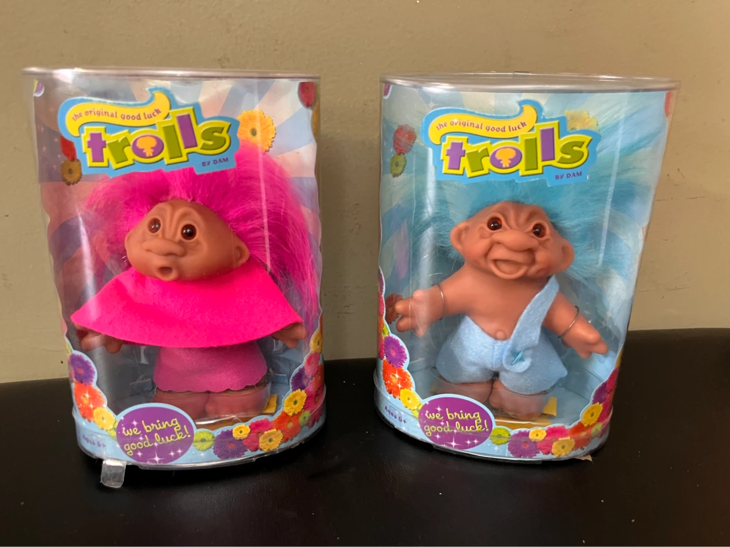 NEW $25 each Original Good Luck Trolls by DAM - Pink & Blue Hair