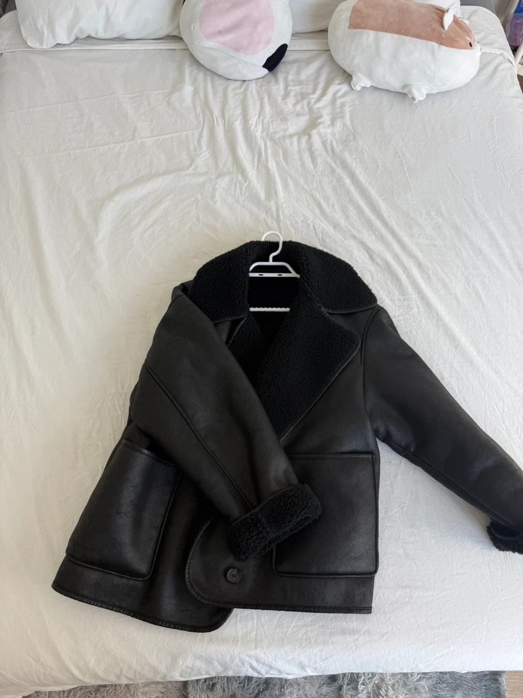 Zara Black Faux Leather Sherpa Lined Jacket - photo 3