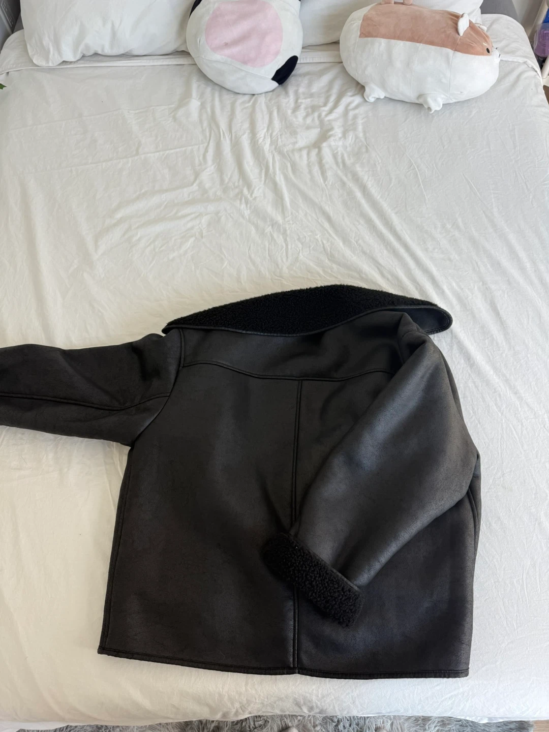 Zara Black Faux Leather Sherpa Lined Jacket - photo 5