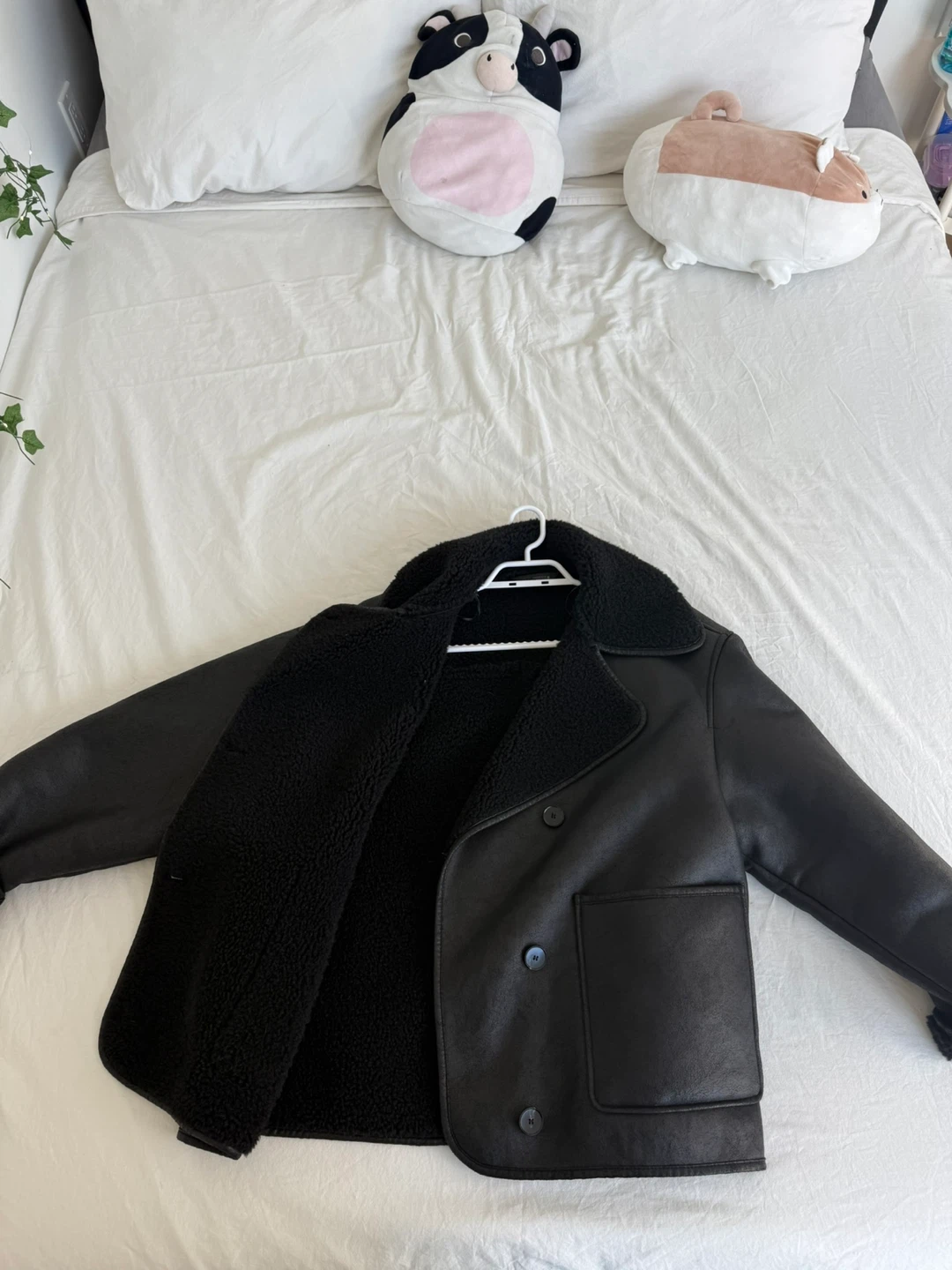Zara Black Faux Leather Sherpa Lined Jacket - photo 2