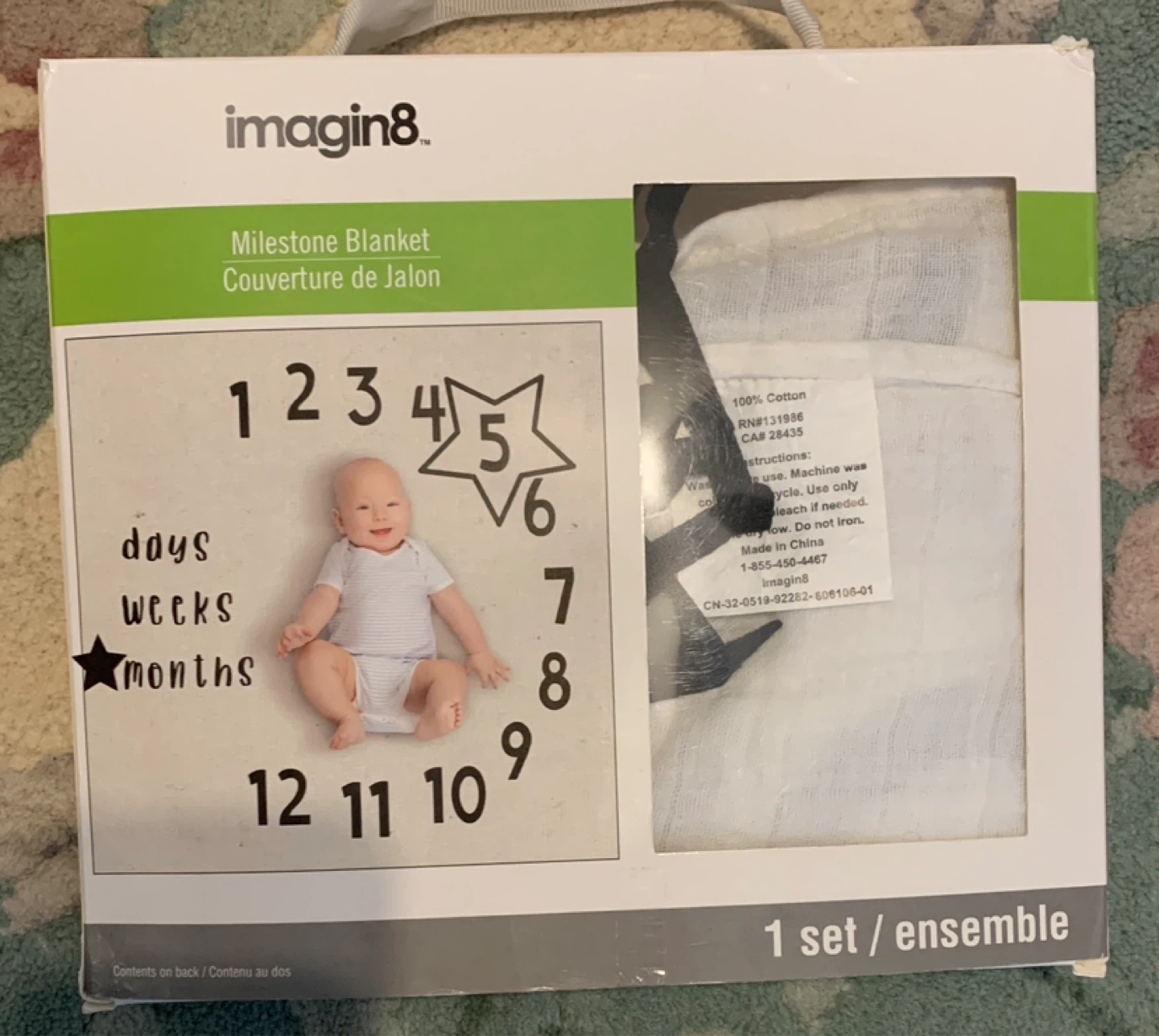 Baby Milestone Blanket - 100% cotton - new in box