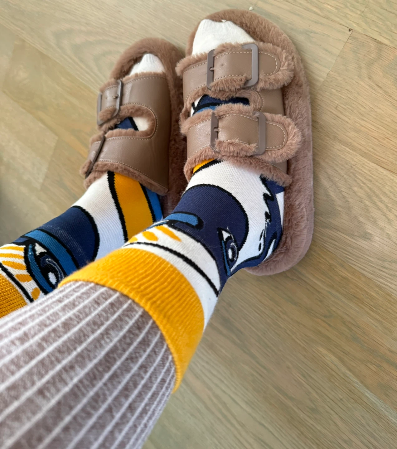 Brown Fuzzy Shearling Slides