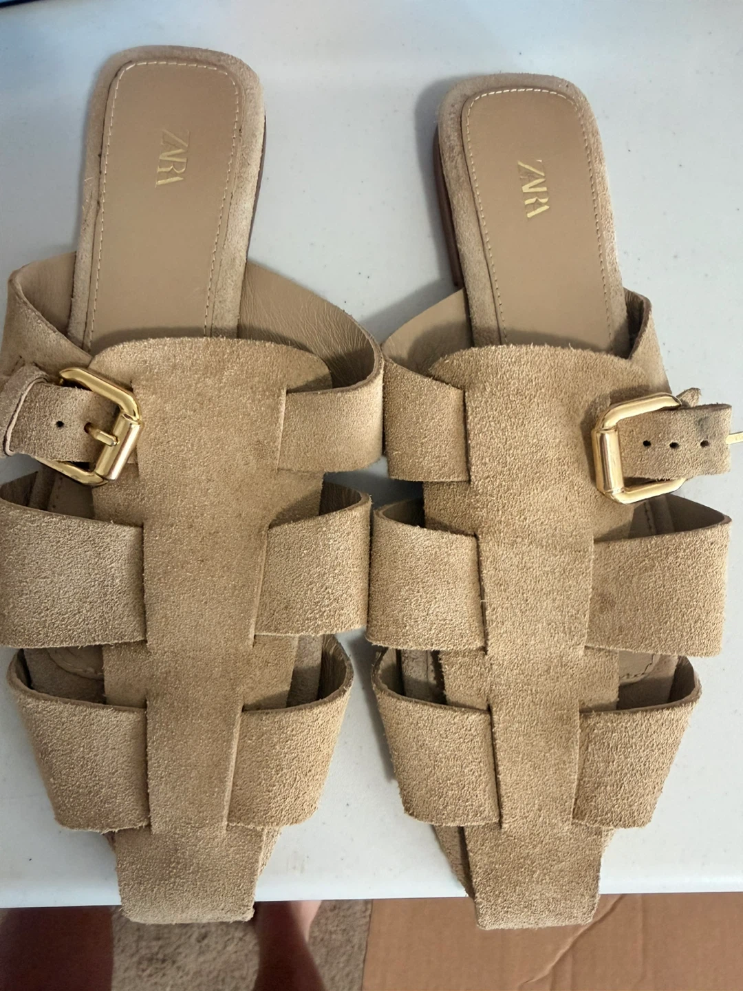 ZARA Women's Beige Woven Slide Sandals Size 38