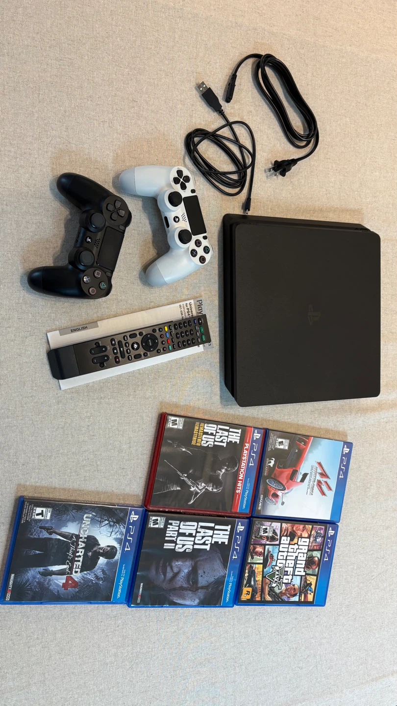 PlayStation 4 Slim Console Bundle with 5 Games & 2 Controllers