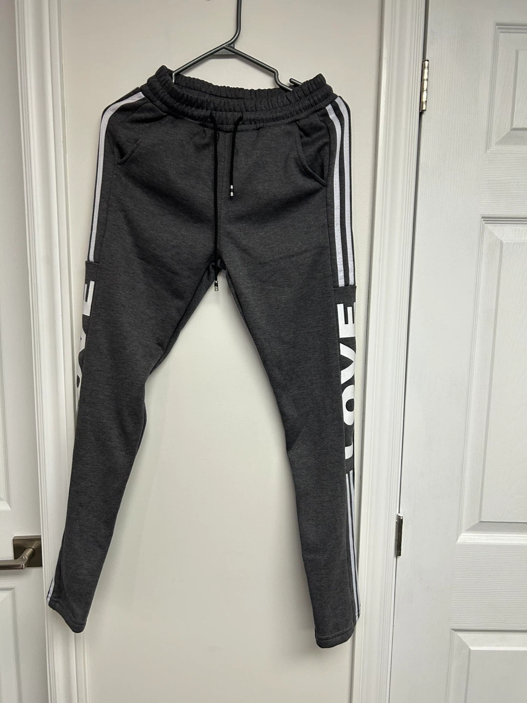 Grey Sweatpants with "LOVE" Graphic - Size S/M