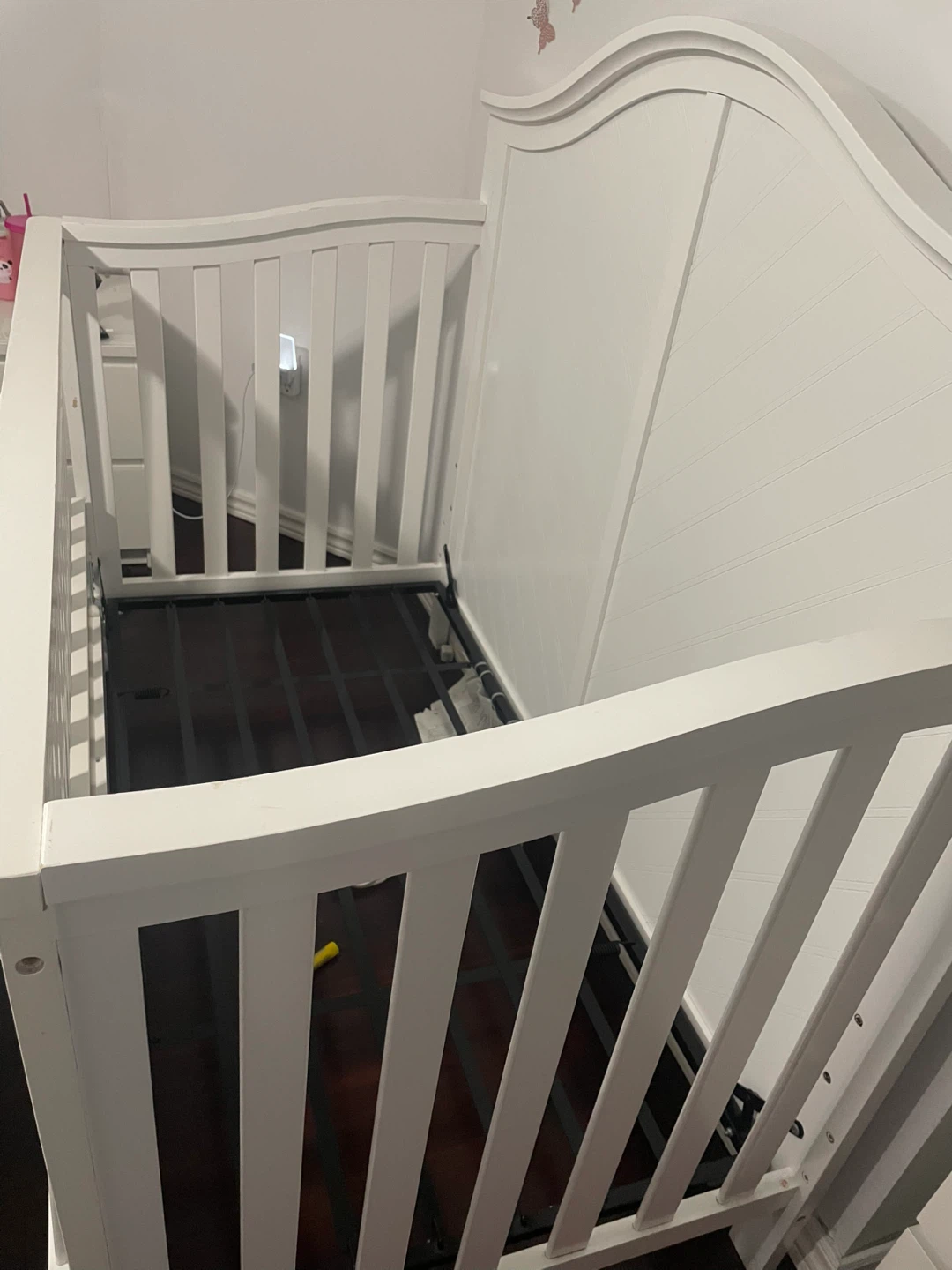 White Crib with ikea guard rail and mattress - photo 2