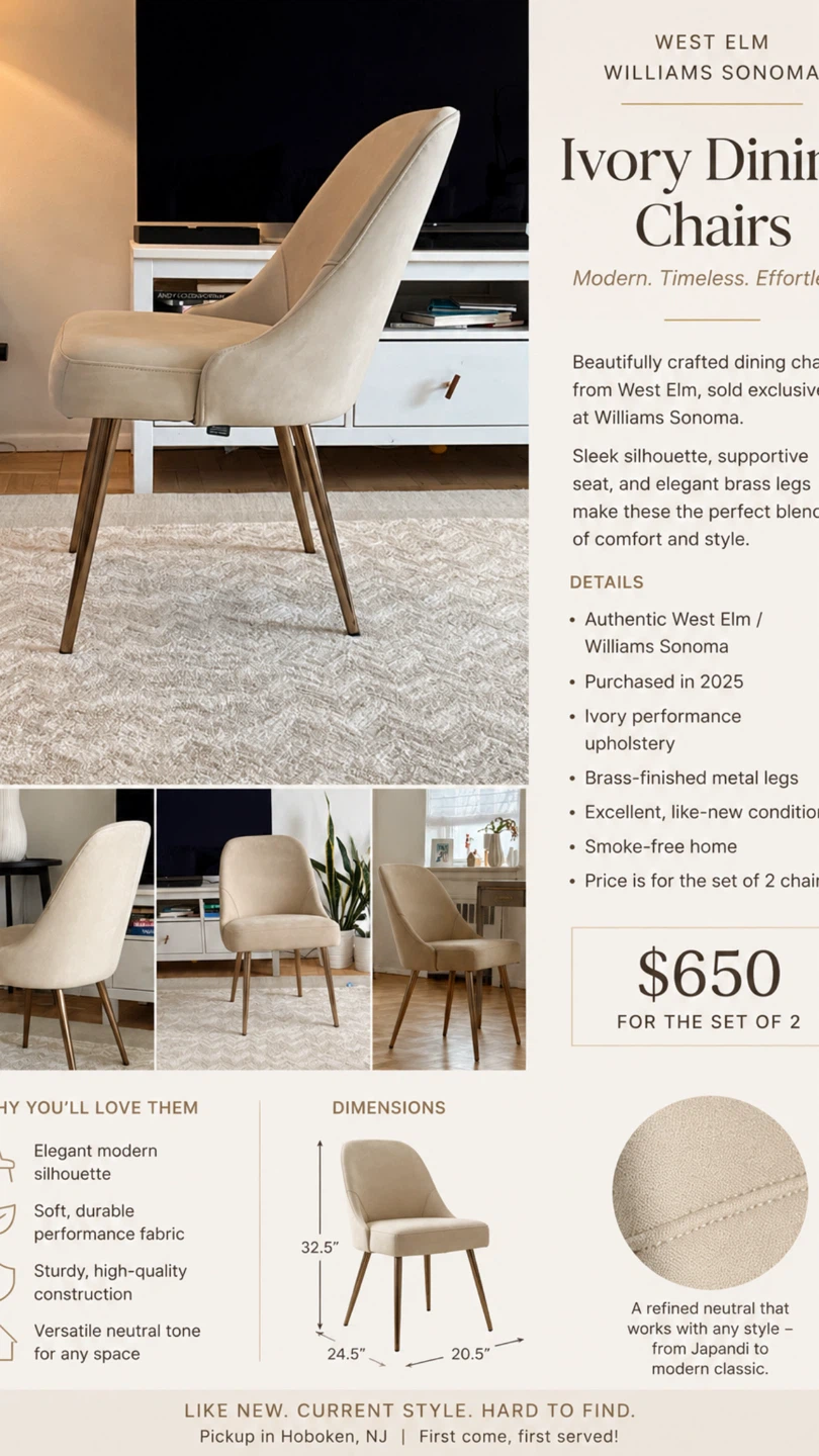West Elm Ivory Dining Chairs (Set of 2)