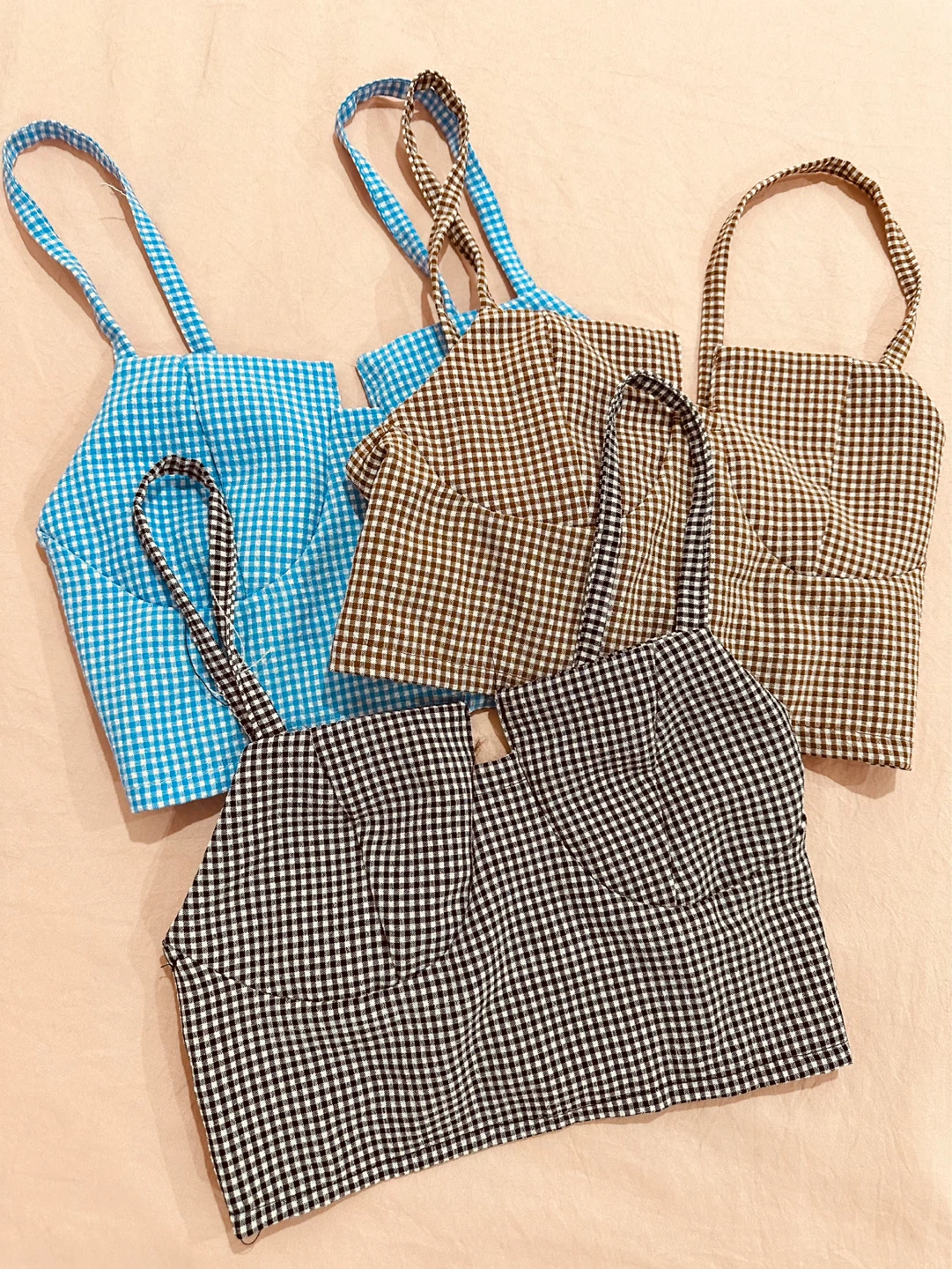 Gingham Print Crop Tops - Set of 3