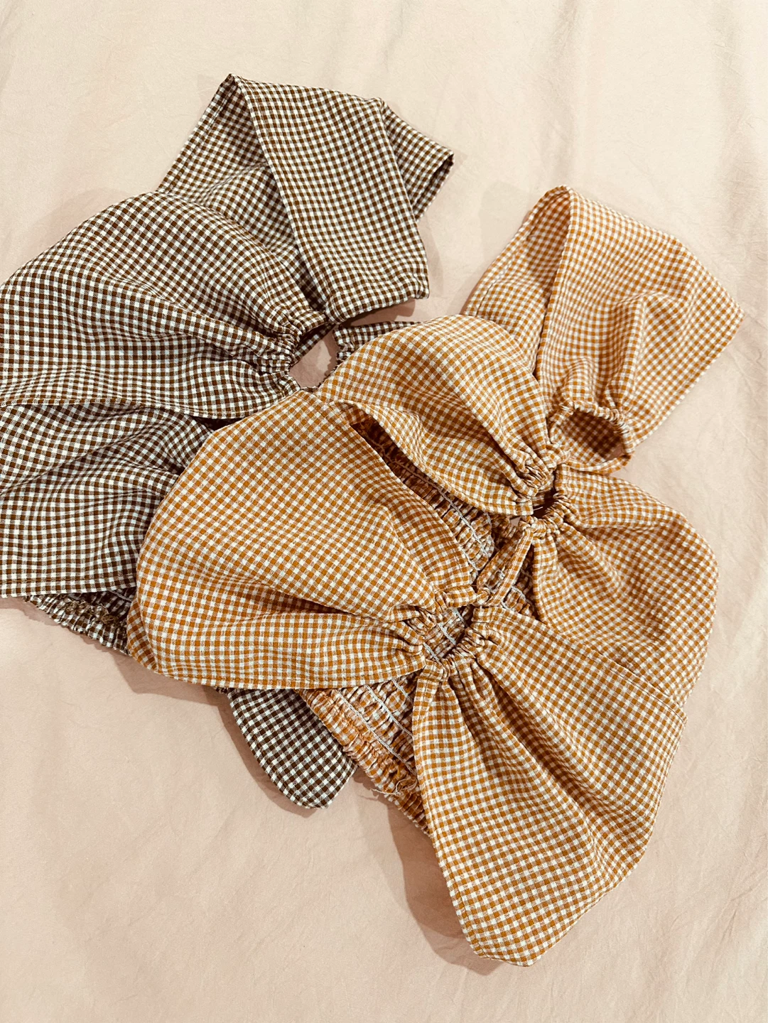 2 Gingham Scrunchies (Brown & Tan)