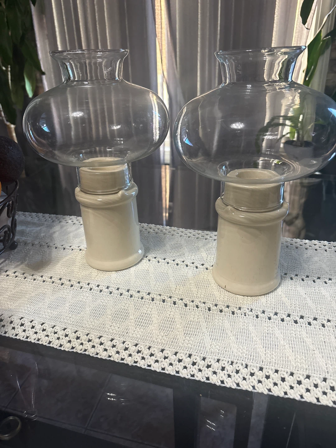 Set of 2 Glass Hurricane Candle Holders