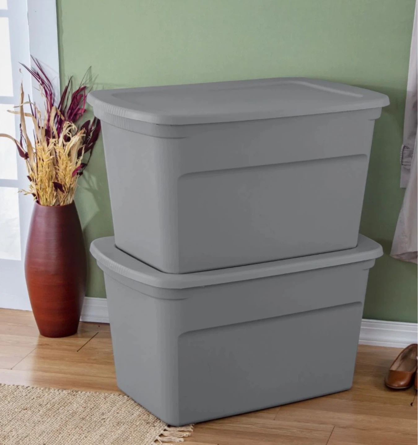 Grey Plastic Storage Bin with Lid
