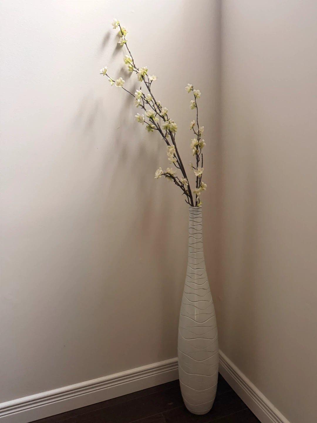 Tall White Decorative Vase with Artificial Flowers