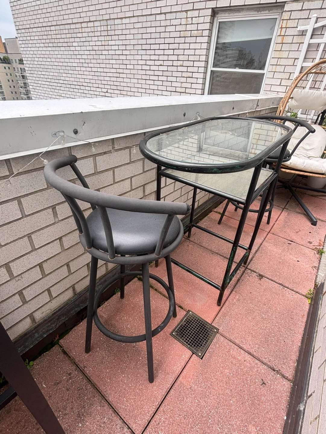 Glass Top Bistro Set with 2 Stools