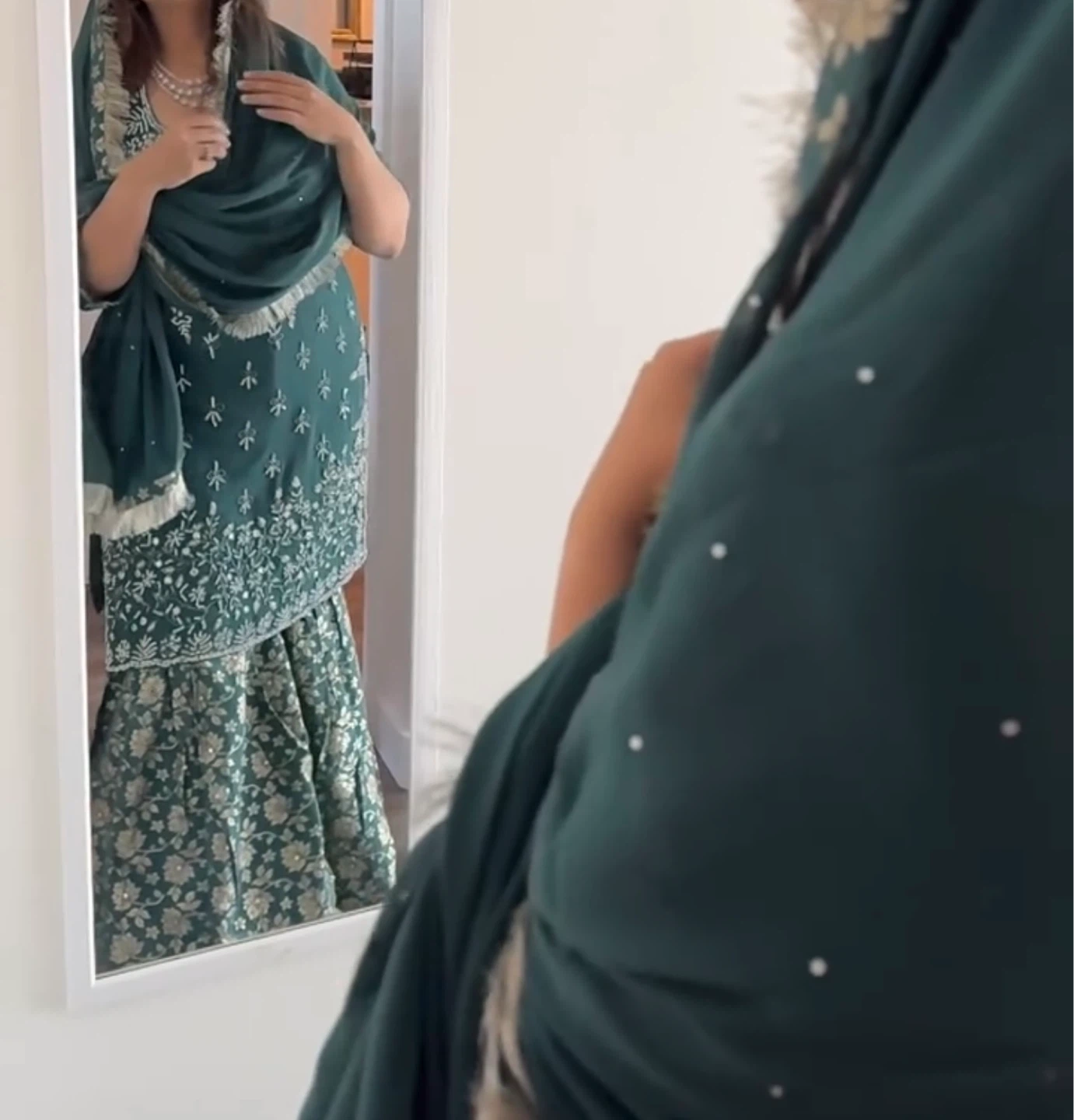 Embroidered Teal Kurti Set with Dupatta - photo 2