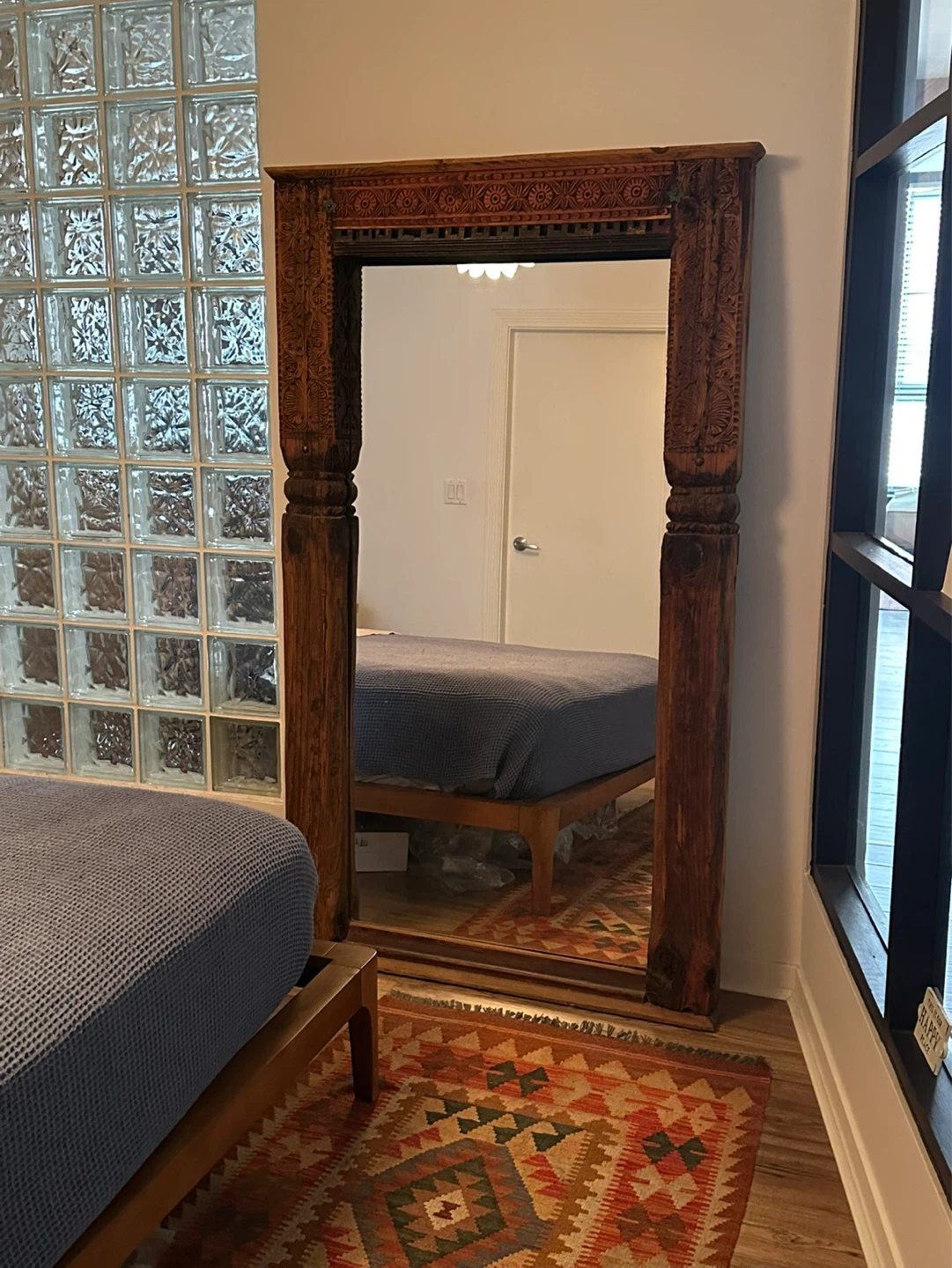 Unique Vintage Hand-carved Floor Mirror