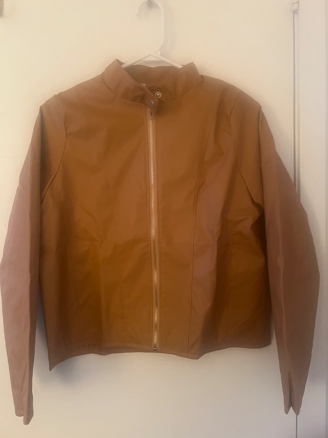 Women's Faux Leather Jacket - Tan and green - photo 3