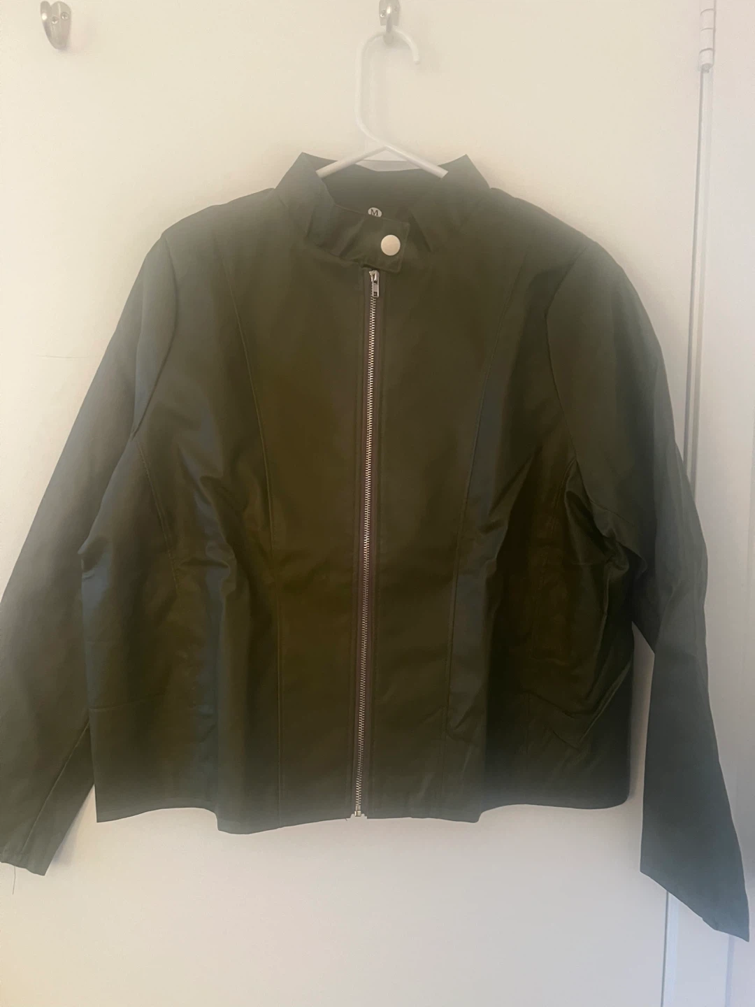 Women's Faux Leather Jacket - Tan and green - photo 2