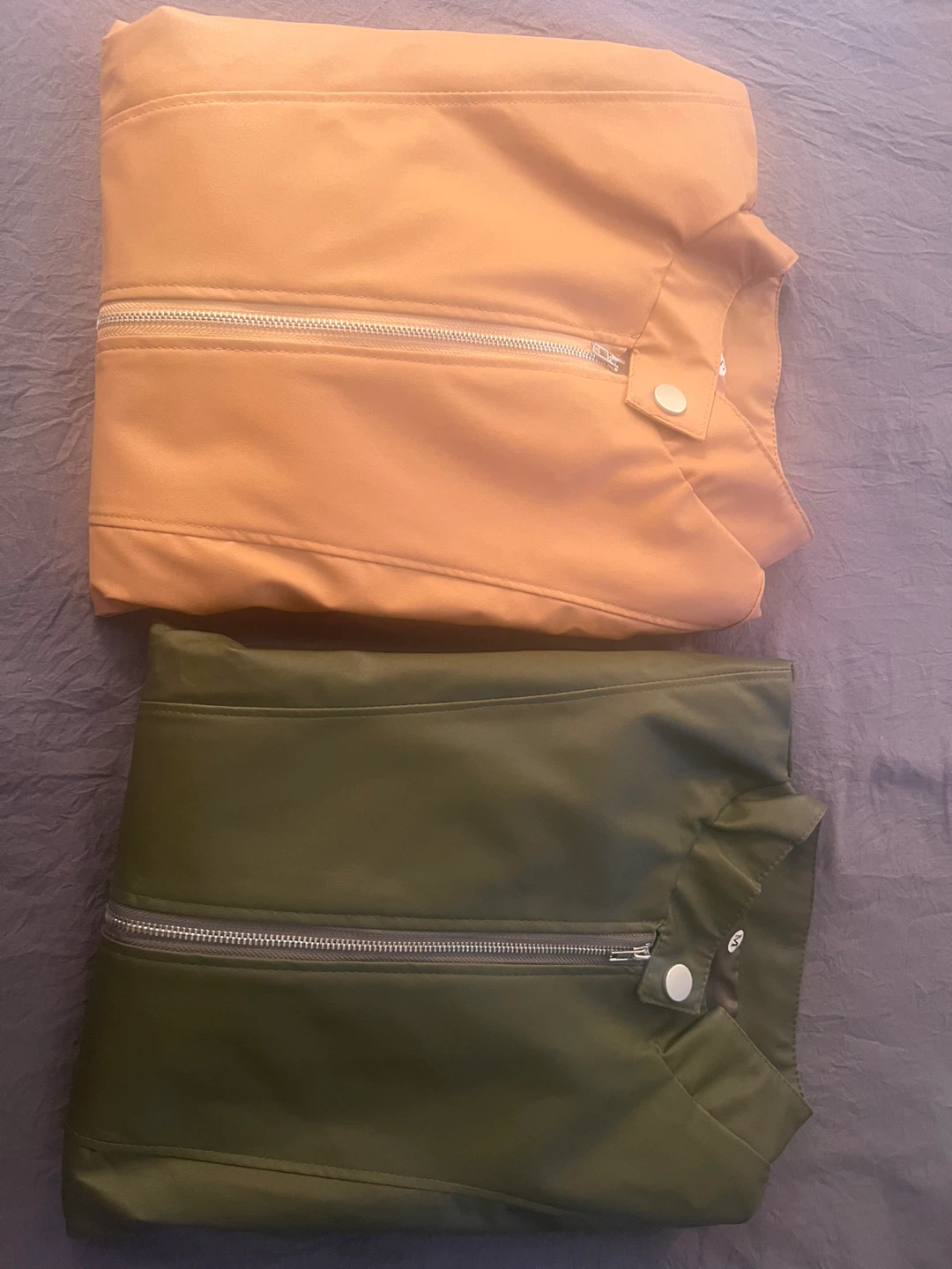 Women's Faux Leather Jacket - Tan and green