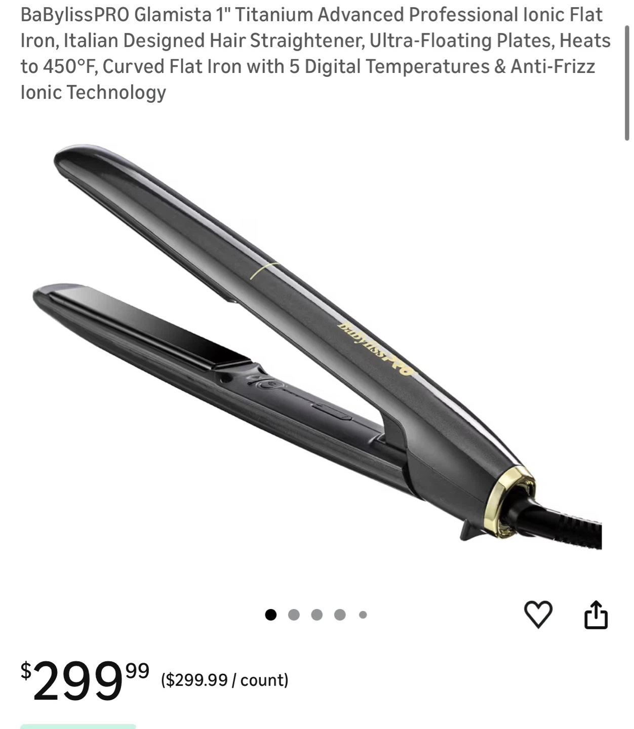 BaBylissPRO Glamista 1" Ionic Flat Iron New