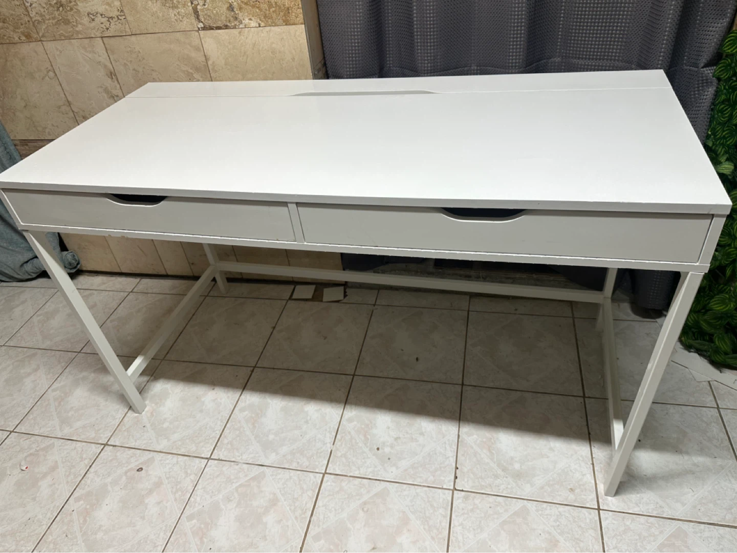 Modern IKEA White Desk with Dual Drawers