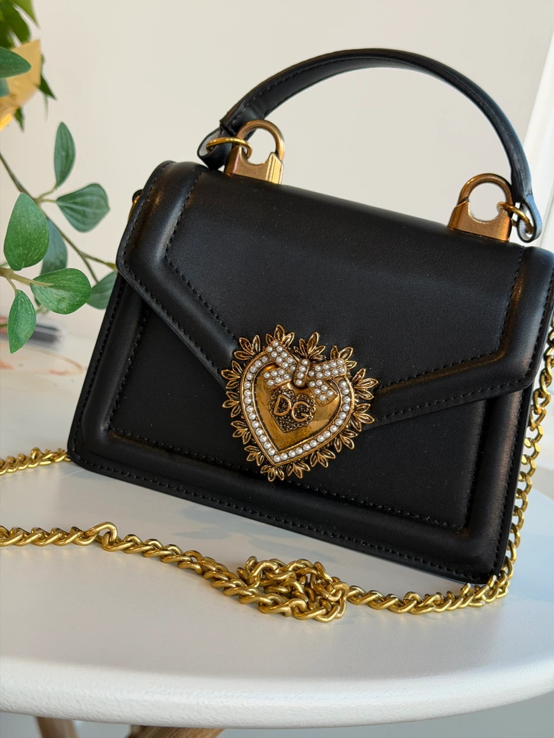 D&G Black Leather Handbag with Gold Chain