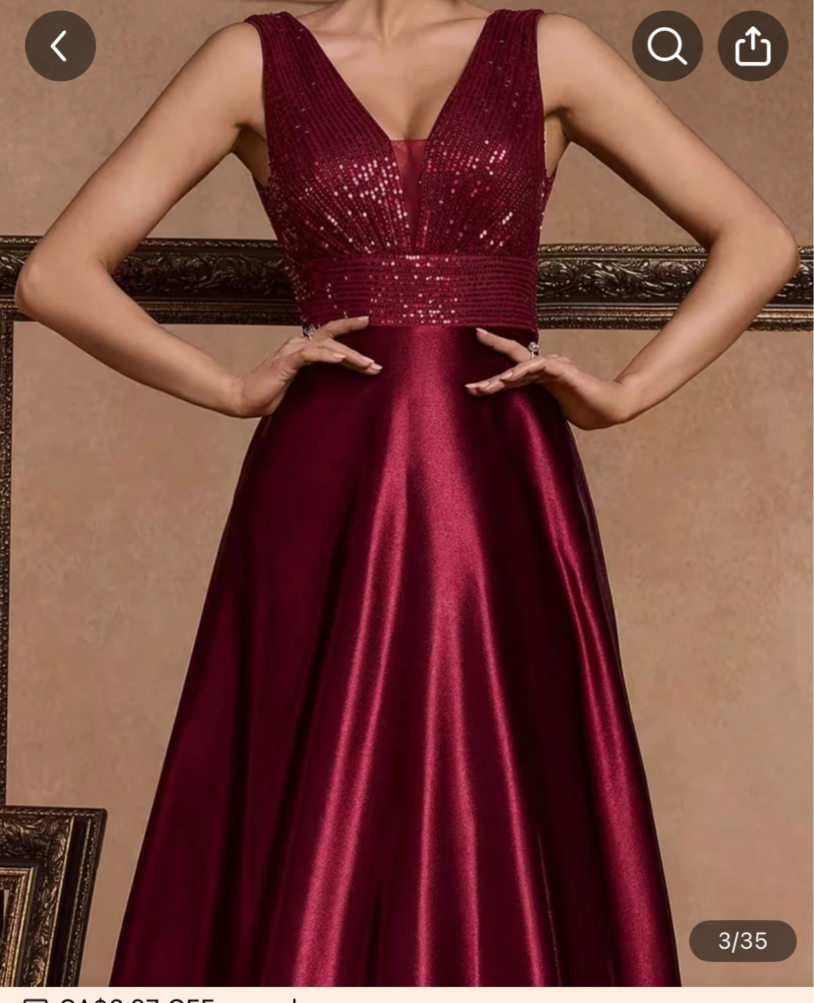 Red Sequin V-Neck Maxi Dress -L