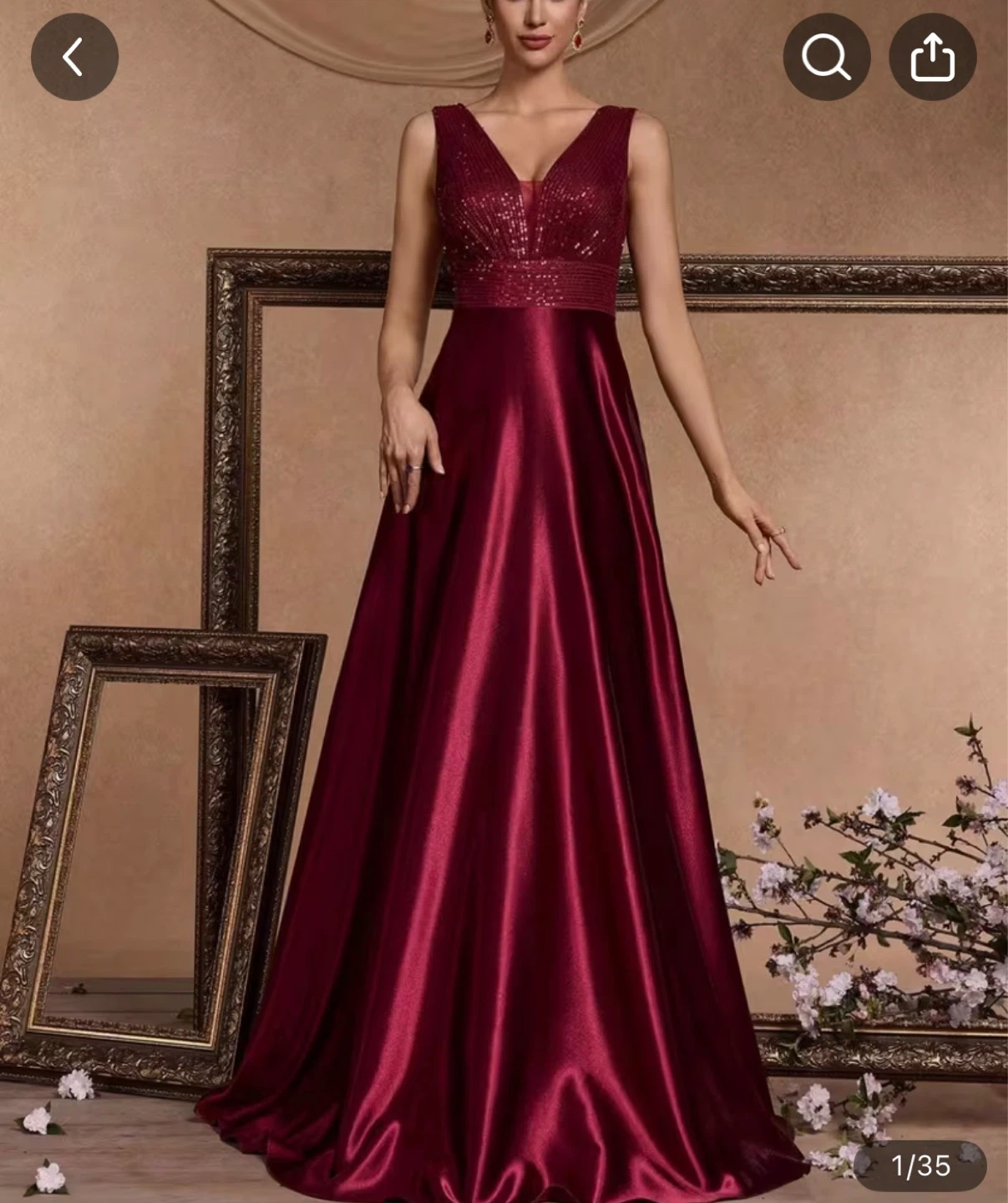 Red Sequin V-Neck Maxi Dress -L - photo 3