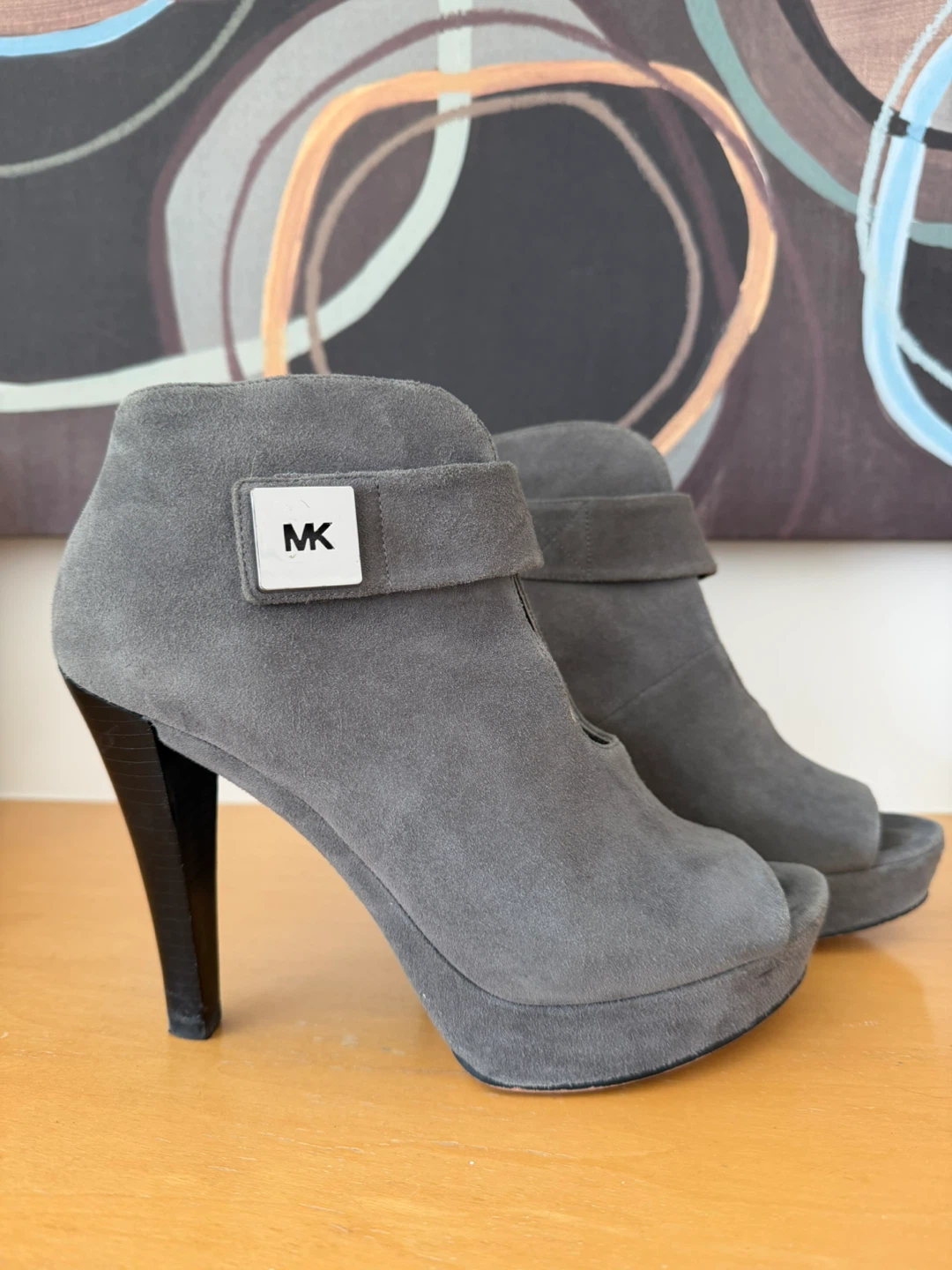 Michael Kors Grey Suede Peep-Toe Platform Heels