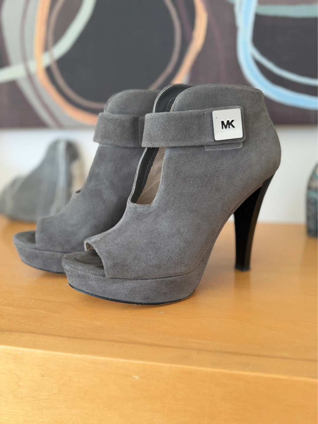 Michael Kors Grey Suede Peep-Toe Platform Heels - photo 3