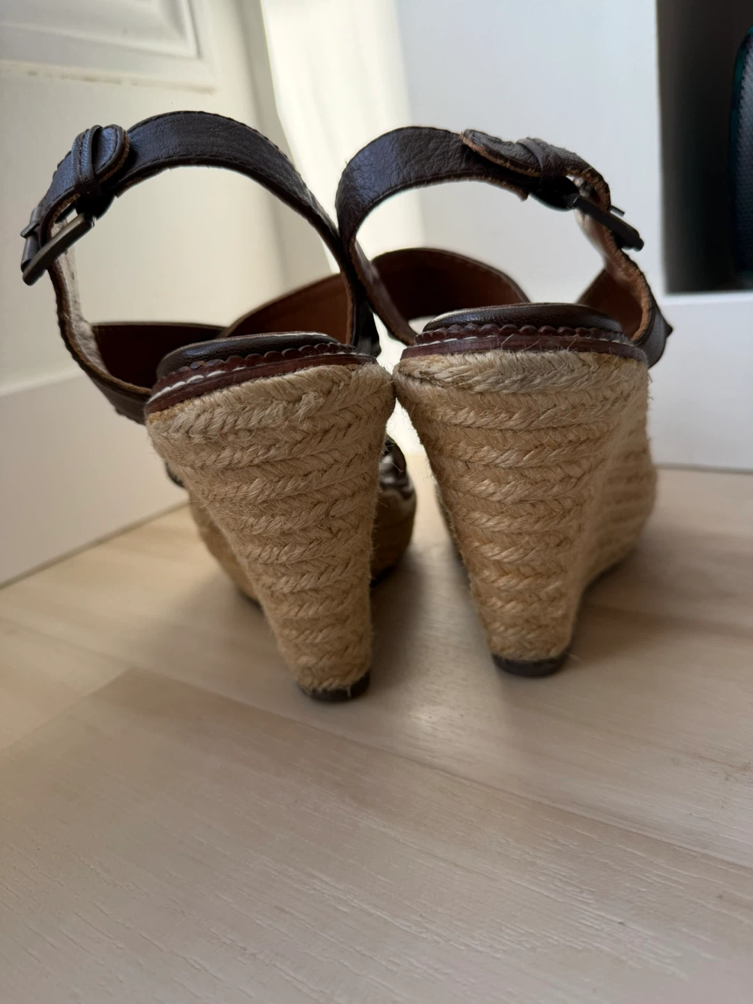 Zara Woman Brown Leather Espadrille Wedge Sandals - photo 3