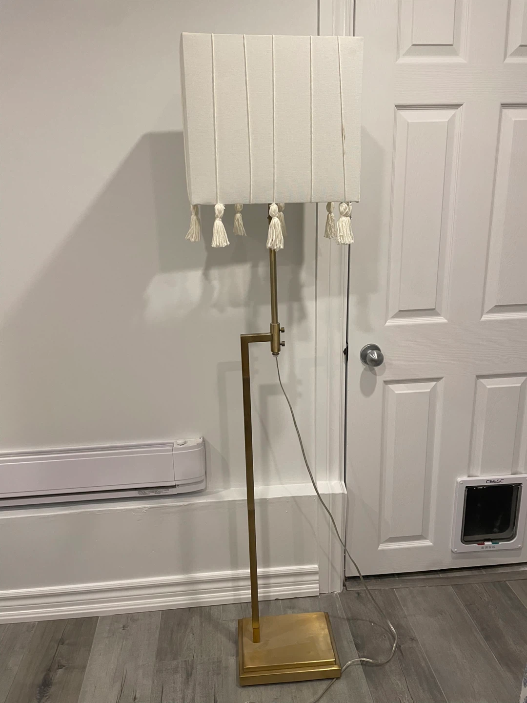 2 White Fabric Floor Lamp with DIY Tassels