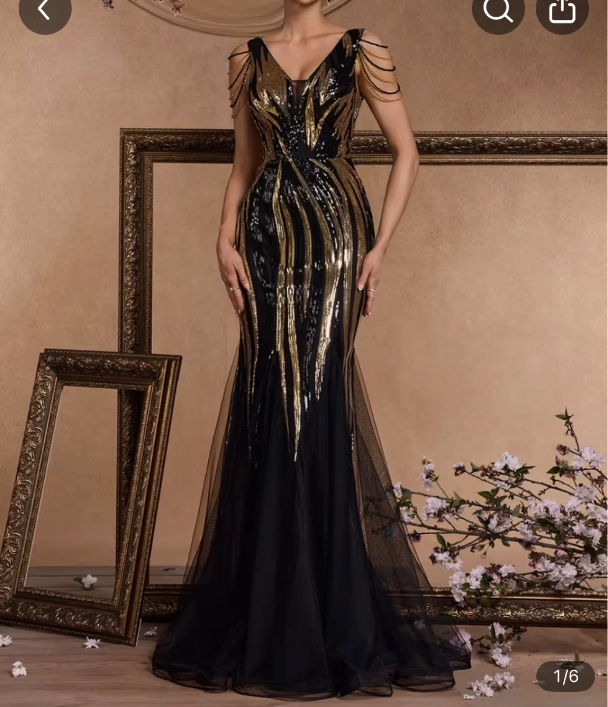Black and Gold Sequin Evening Gown