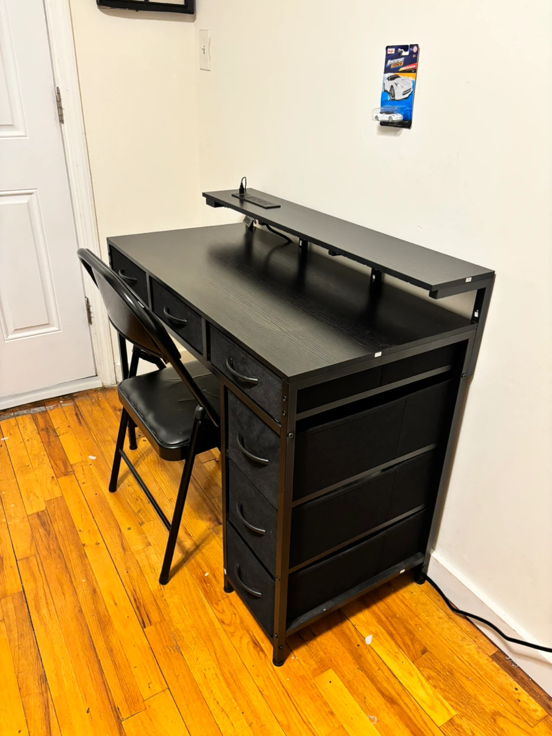 Black Gaming Desk with LED Lights and Drawer Storage - photo 4