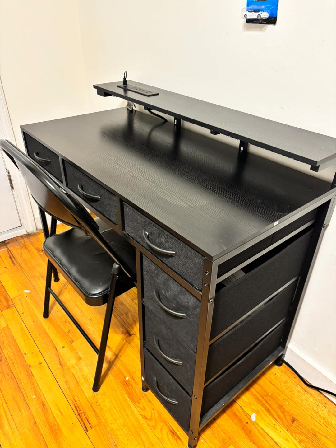Black Gaming Desk with LED Lights and Drawer Storage - photo 5