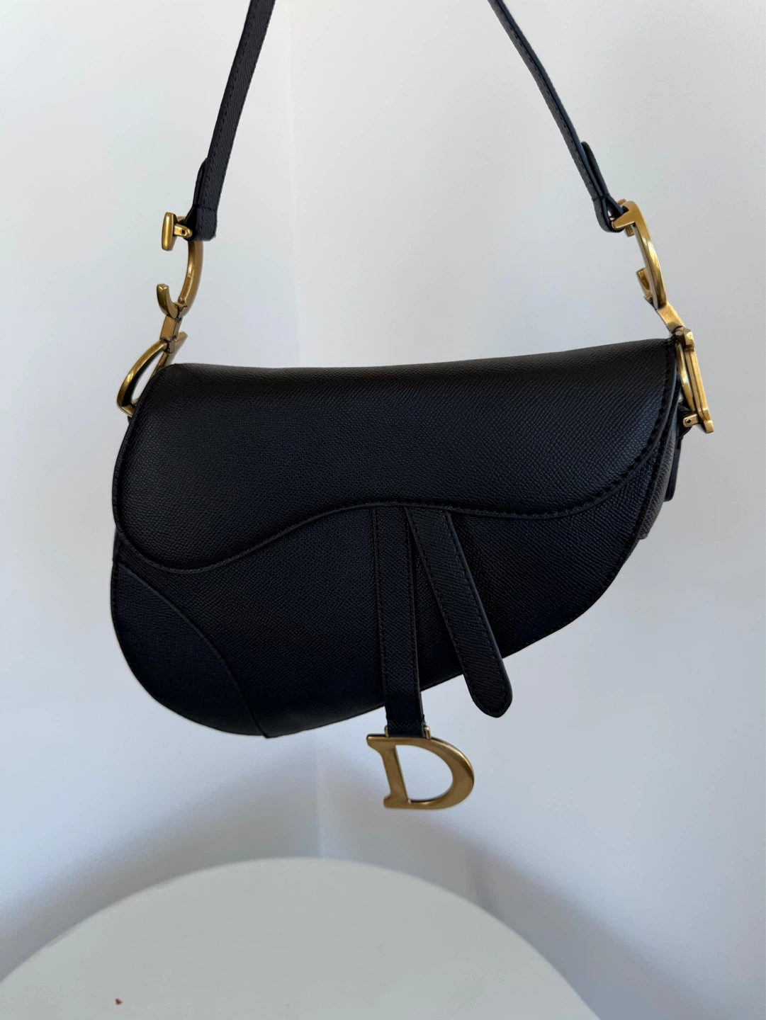 Black Leather Saddle Bag with Gold - photo 2