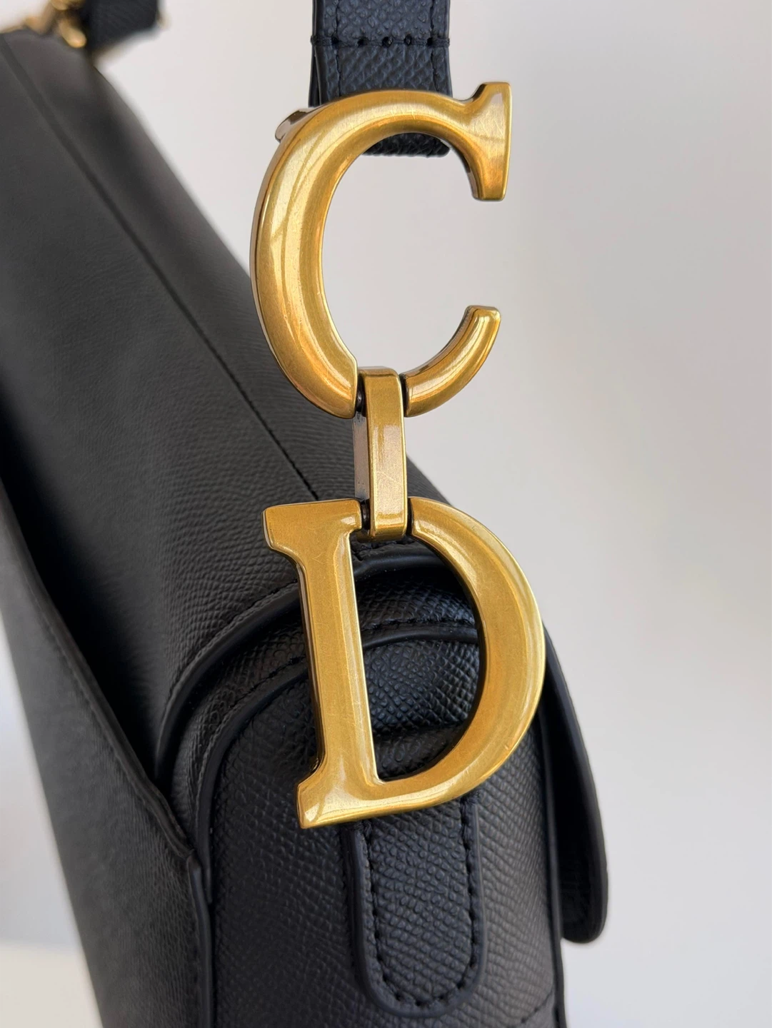 Black Leather Saddle Bag with Gold - photo 3